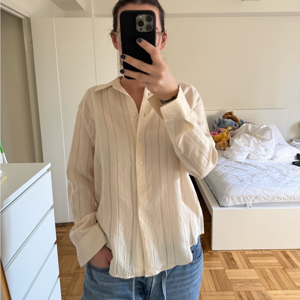 Zara Cream Textured Button Down